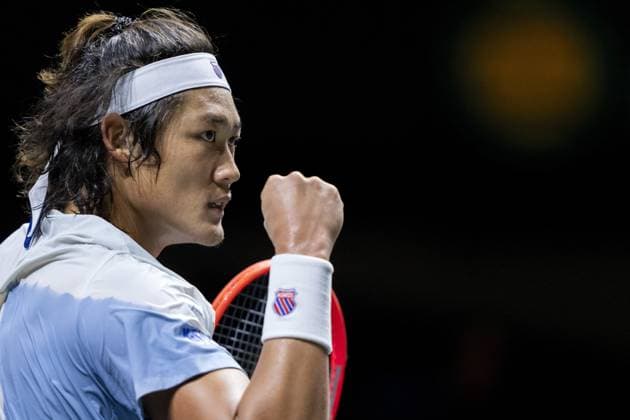 ROTTERDAM - Zhizhen Zhang (CHN) in action against Alexander Shevchenko (KAZ) during the second day of the ABN AMRO Open tennis tournament in Ahoy. ANP SANDER KONING xVIxANPxSportx xxANPxIVx 491020988 originalFilename: 491020988.jpg