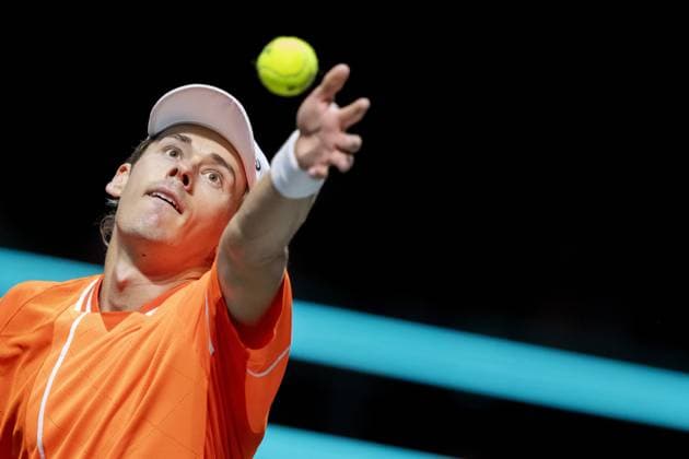 ROTTERDAM - Alex de Minaur (AUS) in action against Sebastian Korda (USA) during the second day of the ABN AMRO Open tennis tournament in Ahoy. ANP SANDER KONING ABN AMRO Open 2024 xVIxANPxSportx xxANPxIVx 491027067 originalFilename: 491027067.jpg