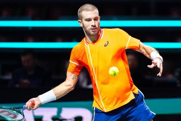 2024-02-13 ABN AMRO Open 2024 - Day 2 ROTTERDAM, NETHERLANDS - FEBRUARY 13: Borna Coric of Croatia during Day 2 of the ABN AMRO Open 2024 at Ahoy on February 13, 2024 in Rotterdam, Netherlands. (Photo by Joris Verwijst BSR Agency) Rotterdam Netherlands Content not available for redistribution in The Netherlands directly or indirectly through any third parties. Copyright: xBSRxAgencyx