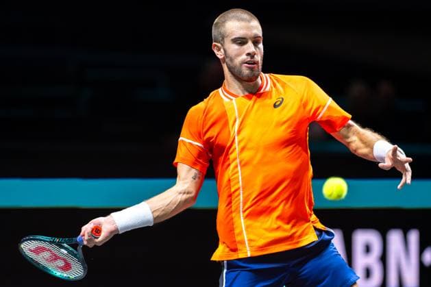 2024-02-13 ABN AMRO Open 2024 - Day 2 ROTTERDAM, NETHERLANDS - FEBRUARY 13: Borna Coric of Croatia during Day 2 of the ABN AMRO Open 2024 at Ahoy on February 13, 2024 in Rotterdam, Netherlands. (Photo by Joris Verwijst BSR Agency) Rotterdam Netherlands Content not available for redistribution in The Netherlands directly or indirectly through any third parties. Copyright: xBSRxAgencyx