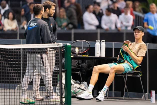 2024-02-13 ABN AMRO Open 2024 - Day 2 ROTTERDAM, NETHERLANDS - FEBRUARY 13: Jannik Sinner of Italy during Day 2 of the ABN AMRO Open 2024 at Ahoy on February 13, 2024 in Rotterdam, Netherlands. (Photo by Joris Verwijst BSR Agency) Rotterdam Netherlands Content not available for redistribution in The Netherlands directly or indirectly through any third parties. Copyright: xBSRxAgencyx