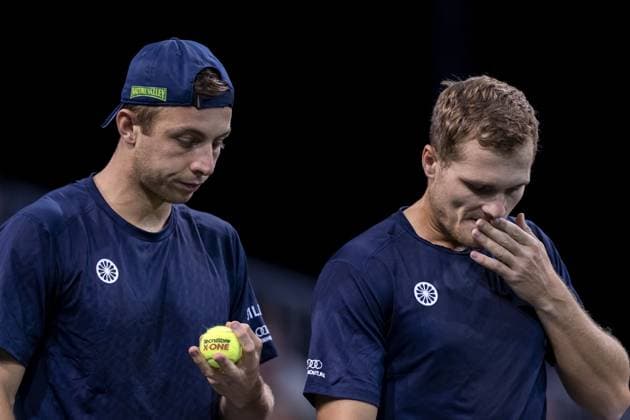 ROTTERDAM - Tallon Greekpoor and Bart Stevens (BEL) in action against Sander Gille and Joran Vliegen (BEL) during the second day of the ABN AMRO Open tennis tournament in Ahoy. ANP SANDER KONING ABN AMRO Open 2024 xVIxANPxSportx xxANPxIVx 491036065 originalFilename: 491036065.jpg