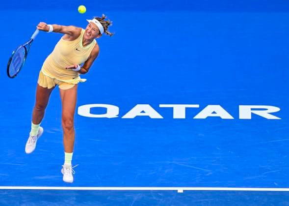 Qatar TotalEnergies Open - Day 3 Victoria Azarenka is playing in her second-round match against Xinyu Wang of China at the WTA, Tennis Damen 1000-Qatar TotalEnergies Open tennis tournament at the Khalifa International Tennis Complex in Doha, Qatar, on February 13, 2024. DOHA Qatar  Copyright: xNoushadxThekkayilx originalFilename:varittyakkal-qatartot240213_npWgH.jpg