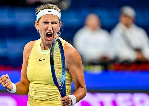 Qatar TotalEnergies Open - Day 3 Victoria Azarenka is celebrating after winning her second-round match against Xinyu Wang of China at the WTA, Tennis Damen 1000-Qatar TotalEnergies Open tennis tournament at the Khalifa International Tennis Complex in Doha, Qatar, on February 13, 2024. DOHA Qatar  Copyright: xNoushadxThekkayilx originalFilename:varittyakkal-qatartot240213_npa1v.jpg