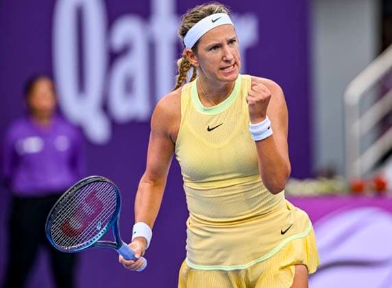 Qatar TotalEnergies Open - Day 3 Victoria Azarenka is reacting during her first-round match against Xinyu Wang of China at the WTA, Tennis Damen 1000-Qatar TotalEnergies Open tennis tournament at the Khalifa International Tennis Complex in Doha, Qatar, on February 13, 2024. DOHA Qatar  Copyright: xNoushadxThekkayilx originalFilename:varittyakkal-qatartot240213_np37e.jpg