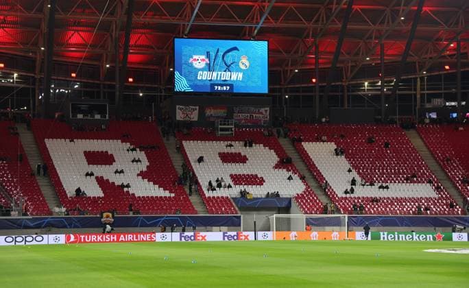 RB Leipzig Real Madrid Champions League Leipzig, 13 02 2024, Red Bull Arena, Football, UEFA Champions League, Round of 16 , RB Leipzig vs Real Madrid , In the picture stadium view before the match , Only editorial use , UEFA regulations prohibit any use of photographs as image sequences and or quasi video ,