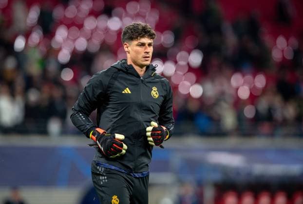 Football, Men, Season 2023 2024, UEFA Champions League Round of 16, First leg , RB Leipzig Real Madrid, Goalkeeper Kepa Arrizabalaga Real Madrid , 13 02 2024, Copyright: xSebastianxRäppold MatthiasxKochx