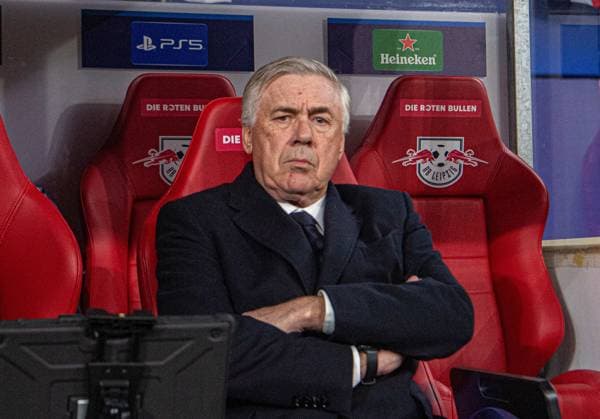 Football, Men, Season 2023 2024, UEFA Champions League Round of 16, First leg , RB Leipzig Real Madrid, Coach Carlo Ancelotti Real Madrid , 13 02 2024, Copyright: xSebastianxRäppold MatthiasxKochx