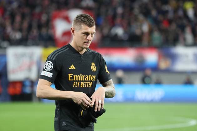Champions League, Round of 16 RB Leipzig vs Real Madrid, 13 02 24 Toni Kroos 8, Real Madrid Football, UEFA Champions League, Season 2023 2024, Round of 16 RB Leipzig vs Real Madrid on 13 02 24 at the Red Bull Arena, Leipzig Copyright: xBEAUTIFULxSPORTS JanxKaeferx