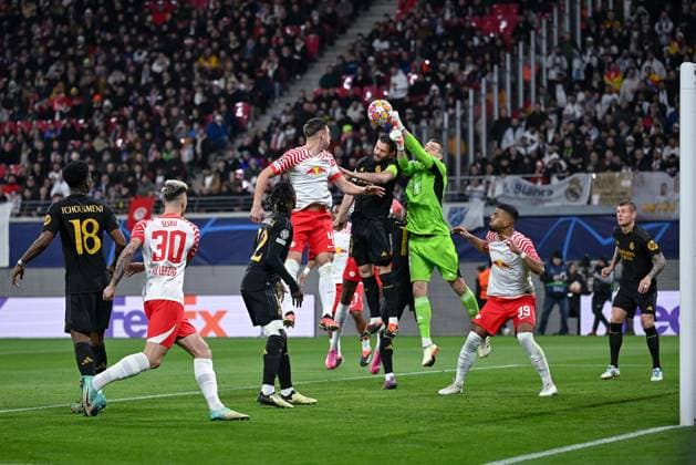 13 02 2024, Football, UCL, UEFA Champions League, Round of 16, Season 2023 2024, RB Leipzig Real Madrid, Goal chance RB Leipzig xRHR PHOTO TKx Copyright: TeresaxKroeger RHR-FOTOx RHR-FOTO TK