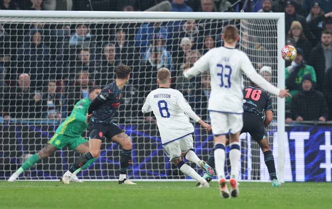 Copenhagen, Denmark, 13th February 2024. Magnus Mattsson of FC Copenhagen scores to make it 1-1 during the UEFA Champions League match at Telia Parken, Copenhagen. Picture credit should read: Paul Terry Sportimage EDITORIAL USE ONLY. No use with unauthorised audio, video, data, fixture lists, club league logos or live services. Online in-match use limited to 120 images, no video emulation. No use in betting, games or single club league player publications. SPI-2935-0020