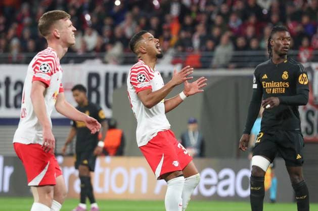 13 02 2024, xgox, football UEFA Champions League 1 8 final, RB Leipzig Real Madrid emspor, v l Benjamin Henrichs Leipzig, 39 disappointed, looks disappointed, dejected, disappointed DFL DFB REGULATIONS PROHIBIT ANY USE OF PHOTOGRAPHS as IMAGE SEQUENCES and or QUASI VIDEO Leipzig