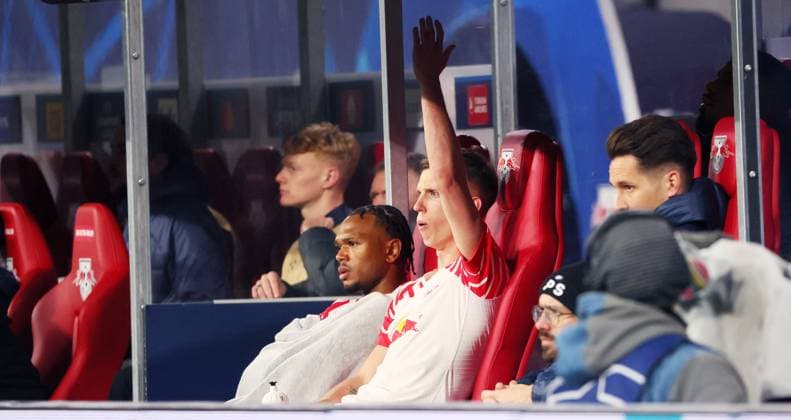 RB Leipzig Real Madrid Champions League Leipzig, 13 02 2024, Red Bull Arena, Football, UEFA Champions League, Round of 16 , RB Leipzig vs Real Madrid , Pictured from left Lois Openda 17, RB Leipzig , Dani Olmo 7, RB Leipzig , Only editorial use , UEFA regulations prohibit any use of photographs as image sequences and or quasi video ,