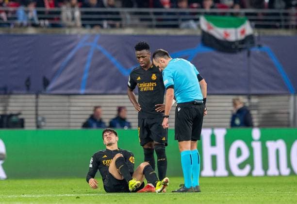 Football, men, 2023 2024 season, UEFA Champions League round of 16, first leg , RB Leipzig Real Madrid, v l Brahim Diaz, Vinicius Junior both Real , 13 02 2024, Copyright: xSebastianxRäppold MatthiasxKochx