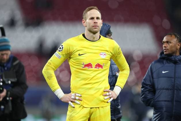 13 02 2024, xtgx, Football UEFA Champions League 1 8 Final, RB Leipzig Real Madrid emspor, v l Peter Gulasci Leipzig, 1 disappointed, looks disappointed, looks dejected, disappointed DFL DFB REGULATIONS PROHIBIT ANY USE OF PHOTOGRAPHS as IMAGE SEQUENCES and or QUASI VIDEO Leipzig