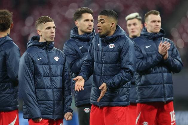 13 02 2024, xtgx, football UEFA Champions League 1 8 final, RB Leipzig Real Madrid emspor, v l Dani Olmo Leipzig, 7 , Benjamin Henrichs Leipzig, 39 disappointed, looks disappointed, disappointed DFL DFB REGULATIONS PROHIBIT ANY USE OF PHOTOGRAPHS as IMAGE SEQUENCES and or QUASI VIDEO Leipzig