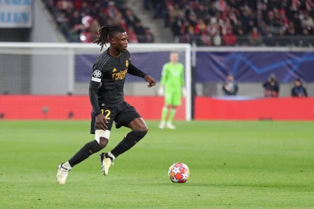 Champions League, Round of 16 RB Leipzig vs Real Madrid, 13 02 24 Camavinga 12, Real Madrid Football, UEFA Champions League, Season 2023 2024, Round of 16 RB Leipzig vs Real Madrid on 13 02 24 at the Red Bull Arena, Leipzig Copyright: xBEAUTIFULxSPORTS JanxKaeferx