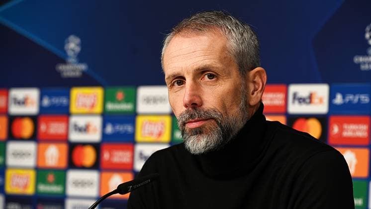 Soccer UEFA Champions League, Season 2023 2024, Round of 16, First leg, RB Leipzig vs Real Madrid 13 02 2024 Marco Rose Coach RB Leipzig after the match RB Leipzig vs Real Madrid 13 02 2024 at the press conference Leipzig Saxony Germany Red Bull Arena