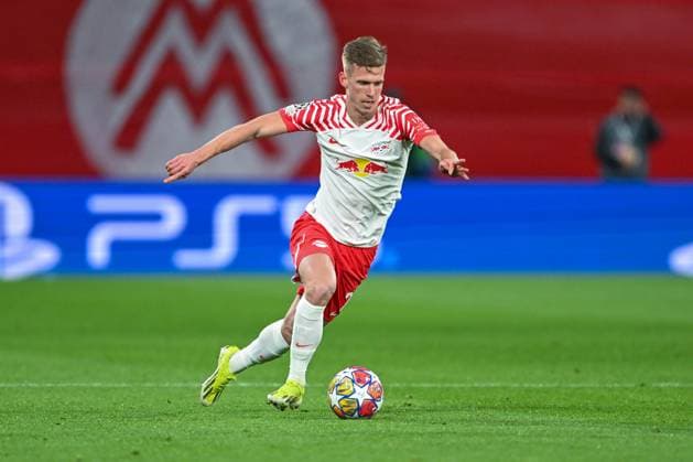 Champions League RB Leipzig Real Madrid on 13 02 2023 at the Red Bull Arena in Leipzig Dani Olmo RB Leipzig on the ball MT
