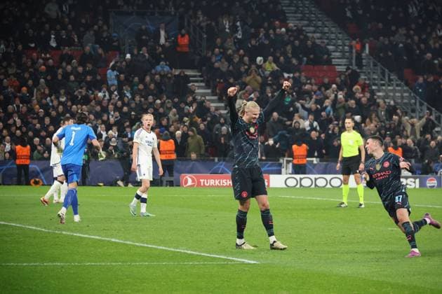 Erling Haaland (L) and Phil Foden (R) of Manchester City during the UEFA Champions League Round of 16 first leg match between between FC Copenhagen and Manchester City at Parken on Tuesday 13 February 2024 in Copenhagen, Denmark Copenhagen Parken Stadium Denmark Copyright: xKristianxTuxenxLadegaardxBergx C71A0264