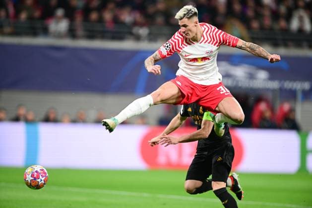 Sport Themen der Woche KW07 Sport Bilder des Tages Benjamin Sesko kicking the ball in the air during UEFA Champions league match, RB Leipzig - Real Madrid, 13. february 2024 Leipzig Germany Copyright: xx FAJ_7449_1