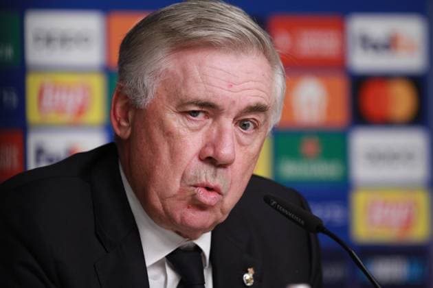 Leipzig, Saxony, Germany, 13 02 2024 Red Bull Arena Champions League RB Leipzig Real Madrid Real coach Carlo Ancelotti at a press conference after the match Copyright: xdtsxNachrichtenagenturx dts_30627