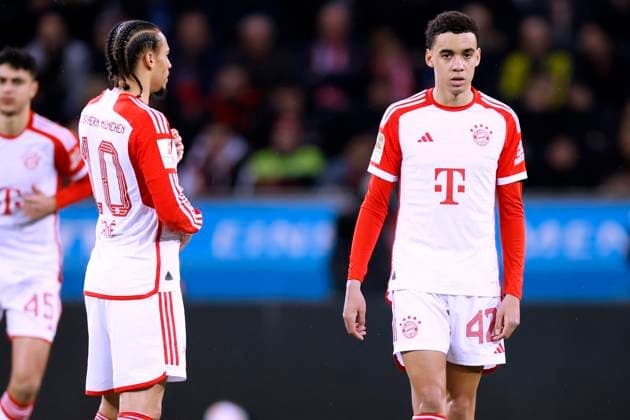 MUSIALA Jamal Team FC Bayern Muenchen with SANE DFL Bundesliga Season 2023 2024 Bundesliga Match Bayer 04 Leverkusen FC Bayern 3 0 on 10 02 2024 in Leverkusen DFL REGULATIONS PROHIBIT ANY USE OF PHOTOGRAPHS as IMAGE SEQUENCES and or QUASI VIDEO Copyright: xLacixPerenyix