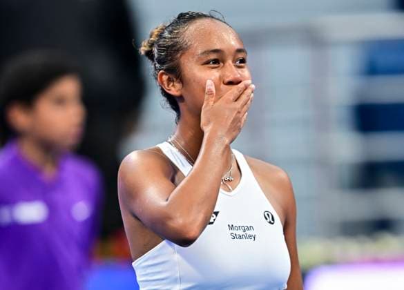 Qatar TotalEnergies Open - Day 4 Leylah Fernandez of Canada is celebrating her victory in her third-round match against Qinwen Zheng of China at the WTA, Tennis Damen 1000-Qatar TotalEnergies Open tennis tournament at the Khalifa International Tennis Complex in Doha, Qatar, on February 14, 2024. DOHA Qatar  Copyright: xNoushadxThekkayilx originalFilename:varittyakkal-qatartot240214_npS67.jpg