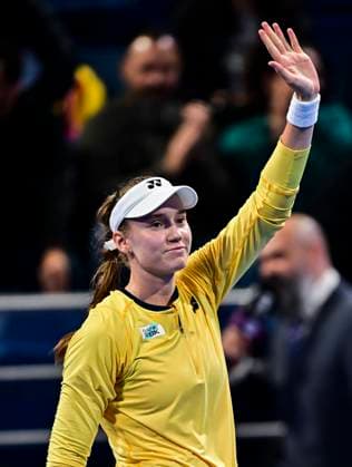 Qatar TotalEnergies Open - Day 4 Elena Rybakina of Kazakhstan is celebrating her victory in her third-round match against Emma Navarro of the US at the WTA, Tennis Damen 1000-Qatar TotalEnergies Open tennis tournament at the Khalifa International Tennis Complex in Doha, Qatar, on February 14, 2024. DOHA Qatar  Copyright: xNoushadxThekkayilx originalFilename:varittyakkal-qatartot240214_npzvE.jpg