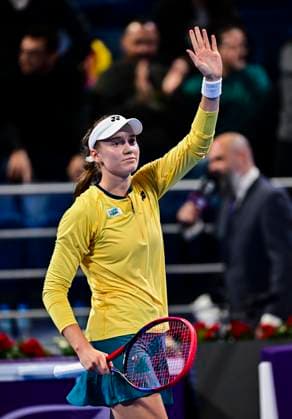 Qatar TotalEnergies Open - Day 4 Elena Rybakina of Kazakhstan is celebrating her victory in her third-round match against Emma Navarro of the US at the WTA, Tennis Damen 1000-Qatar TotalEnergies Open tennis tournament at the Khalifa International Tennis Complex in Doha, Qatar, on February 14, 2024. DOHA Qatar  Copyright: xNoushadxThekkayilx originalFilename:varittyakkal-qatartot240214_npD9k.jpg