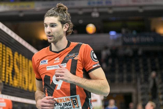 Berlin, Germany 14 February 2024 1 VBL 2023 2024 Berlin Recycling Volleys vs FT 1844 Freiburg In the picture Timothee Carle BR Volleys at the warmup Copyright: xFotostandx xReuhlx