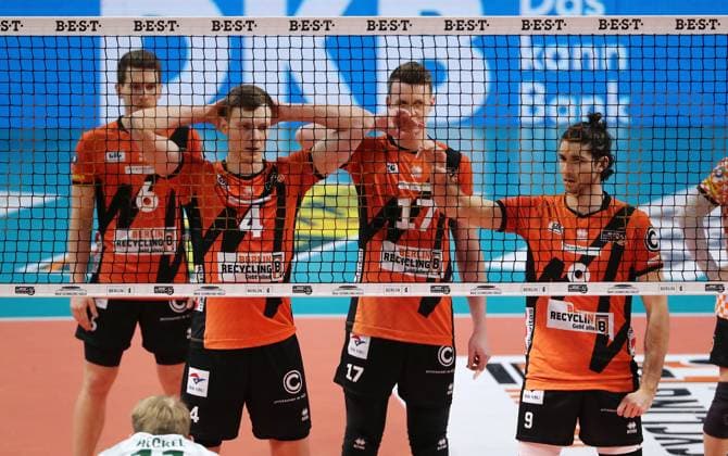 Johannes Tille, Timo Tammemaa, Marek Sotola, Timothee Carle Sport Volleyball Bundesliga Men Season 2023 2024 14 02 2024 BR Volleys Berlin BRV vs FW 1844 Freiburg
