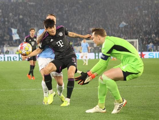 Ciro Immobile Lazio Rome 17 , Minjae Kim and Manuel Neuer Bayern Muenchen 3 and 1 , SS Lazio Rome vs Bayern Muenchen, Champions League, round of 16, first leg, 2023 24 season, 14 02 2024, SS Lazio Rome vs Bayern Muenchen, Champions League, round of 16, first leg, 2023 24 season, 14 02 2024, Rome Copyright: xEibner-Pressefoto JoergxNiebergax EP_EER