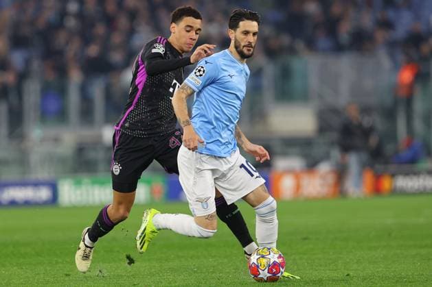 UEFA CHAMPIONS LEAGUE 2023-2024 - Round 16 - SS Lazio vs Bayern Munchen, Olympic Stadium in Rome Rome, Italy 14.2.2024: Luis Alberto of Lazio , Jamal Musiala of Bayern Munchen in action during the Uefa Champions League 2023-2024, round of 16 football match SS Lazio vs FC Bayern Mucnhen at Olympic Stadium in Rome. Rome Olympic italy italy Copyright: xmarcoxiacobucci