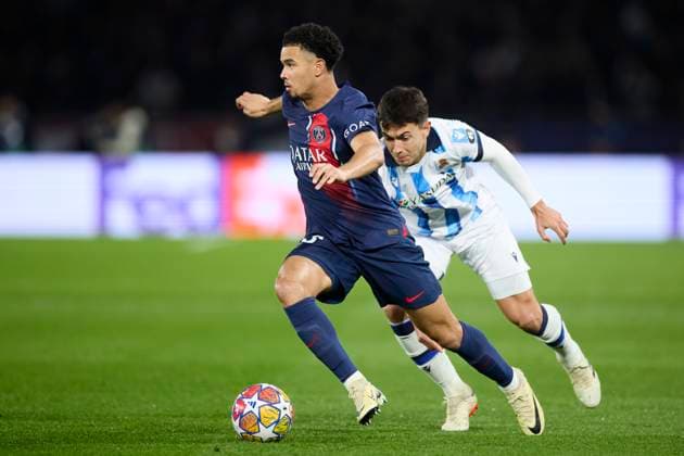 Paris Saint-Germain v Real Sociedad: Round of 16 Leg One - UEFA Champions League 2023 2024 Warren Zaire-Emery of Paris Saint-Germain competes for the ball with Martin Zubimendi of Real Sociedad during the UEFA Champions League match between Paris Saint-Germain and Real Sociedad at Parc des Princes on February 14, 2024, in Paris, France. Paris Parc des Princes Paris France RL_PSGvRSO_040 Copyright: xRicardoxLarreinax