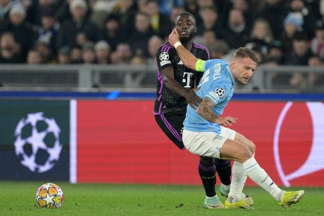 Foto Alfredo Falcone LaPresse 14 Febbraio 2024 Roma (Italia) calcio - Lazio vs Bayern Monaco - Andata ottavi di finale Uefa Champions League 2023 2024 - Stadio Olimpico di Roma. Nella foto: Dayot Upamecano (Bayern Monaco); Ciro Immobile (SS Lazio); February 14, 2024 Rome (Italy) sport, soccer - SS Lazio vs FC Bayern Munich - Round of 16 first leg Uefa Champions League 2023 2024 - Olimpic Stadium in Rome. In the pic: Dayot Upamecano (Bayern Monaco); Ciro Immobile (SS Lazio);  Copyright: xAlfredoxFalcone LaPressex