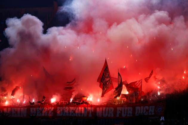 February 14, 2024, Rome, Lazio, Italy: BayernÃ¢â‚¬â ¢s fans during the UEFA Champions League round of 16 first leg match between SS Lazio and FC Bayern at Stadio Olimpico on February 14, 2024 in Rome, Italy. Rome Italy - ZUMAl131 20240214_zsp_l131_004 Copyright: xCiroxDexLucax