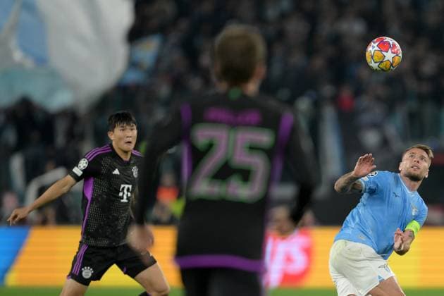 Foto Alfredo Falcone LaPresse 14 Febbraio 2024 Roma (Italia) calcio - Lazio vs Bayern Monaco - Andata ottavi di finale Uefa Champions League 2023 2024 - Stadio Olimpico di Roma. Nella foto: Ciro Immobile (SS Lazio); Minjae Kim (Bayern Monaco) February 14, 2024 Rome (Italy) sport, soccer - SS Lazio vs FC Bayern Munich - Round of 16 first leg Uefa Champions League 2023 2024 - Olimpic Stadium in Rome. In the pic: Ciro Immobile (SS Lazio); Minjae Kim (Bayern Monaco)  Copyright: xAlfredoxFalcone LaPressex