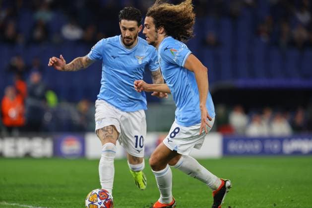 UEFA CHAMPIONS LEAGUE 2023-2024 - Round 16 - SS Lazio vs Bayern Munchen, Olympic Stadium in Rome Rome, Italy 14.2.2024: Luis Alberto of Lazio , Guendouzi of Lazio in action during the Uefa Champions League 2023-2024, round of 16 football match SS Lazio vs FC Bayern Mucnhen at Olympic Stadium in Rome. Rome Olympic italy italy Copyright: xmarcoxiacobucci