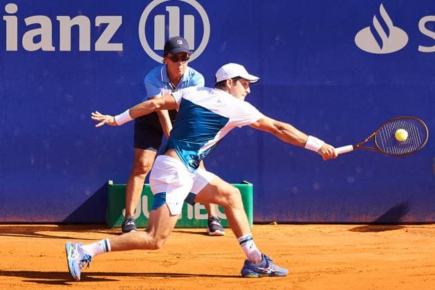 Dusan Lajovic of Serbia returns a backhand to Alejandro Tabilo of Chile during their second round match of the IEB+ Argentina Open 2024 at Buenos Aires Lawn Tennis Club on February 14, 2024 in Buenos Aires, Argentina. (Photo by Camilla Stolen Imago) Buenos Aires Argentina Copyright: xCamillaxStolenx L1710647