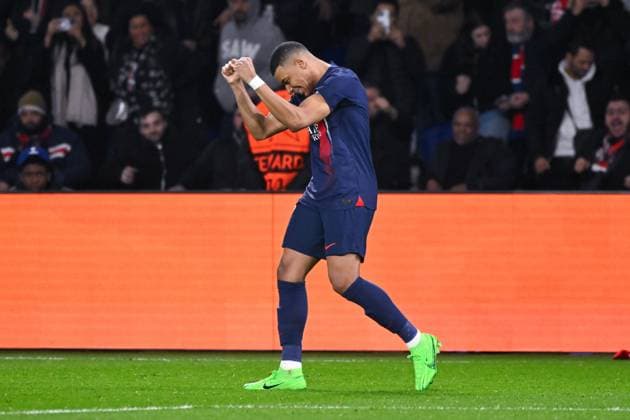 Kylian Mbappe ( 7 - PSG ) celebrates after scoring during the UEFA Champions League match between PSG and Real Sociedad at Parc Des Princes on February 14, 2024 in Paris, France. ( Photo by federico pestellini panoramic ) - FOOTBALL : Paris Saint Germain vs Real Sociedad - Ligue des Champions - 14 02 2024 FedericoPestellini Panoramic 