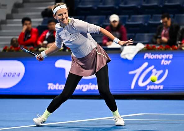 Qatar TotalEnergies Open - Day 4 Victoria Azarenka is playing in her first-round match against Jelena Ostapenko of Latvia at the WTA, Tennis Damen 1000-Qatar TotalEnergies Open tennis tournament at the Khalifa International Tennis Complex in Doha, Qatar, on February 14, 2024. DOHA Qatar  Copyright: xNoushadxThekkayilx originalFilename:varittyakkal-qatartot240215_np3Ax.jpg