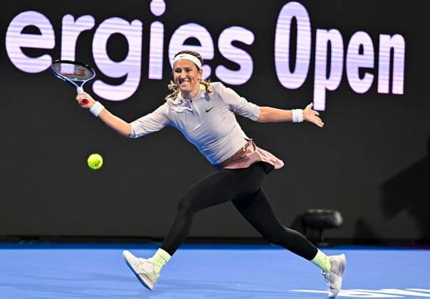 Qatar TotalEnergies Open - Day 4 Victoria Azarenka is playing in her first-round match against Jelena Ostapenko of Latvia at the WTA, Tennis Damen 1000-Qatar TotalEnergies Open tennis tournament at the Khalifa International Tennis Complex in Doha, Qatar, on February 14, 2024. DOHA Qatar  Copyright: xNoushadxThekkayilx originalFilename:varittyakkal-qatartot240215_npjlt.jpg