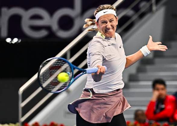 Qatar TotalEnergies Open - Day 4 Victoria Azarenka is playing in her first-round match against Jelena Ostapenko of Latvia at the WTA, Tennis Damen 1000-Qatar TotalEnergies Open tennis tournament at the Khalifa International Tennis Complex in Doha, Qatar, on February 14, 2024. DOHA Qatar  Copyright: xNoushadxThekkayilx originalFilename:varittyakkal-qatartot240215_npu2T.jpg