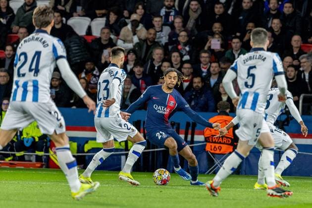 14-02-2024 PSG - Real Sociedad Denis TRASFI MAXPPP - (C) Denis TRASFI MAXPPP - à Boulogne-Billancourt au Parc des Princes le 14-02-2024 - UEFA Ligue des champions, Ligue des Champions, Champion s league, Huitième de finale : Paris Saint Germain - Real Sociedad - Bradley Barcola - 02 14 2024PARIS, FRANCE UEFA CHAMPIONS LEAGUE PARIS SG VS REAL SOCIEDAD  Copyright: xMAXPPPxDenisxTRASFIx DTR202402145016 DTR202402145016