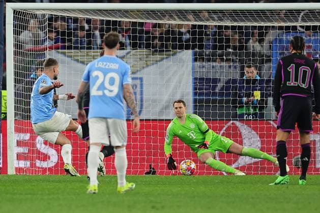 Ciro Immobile of SS Lazio scores the goal of 1-0 during the Champions League football match between SS Lazio and FC Bayern Munchen at Olimpico stadium in Rome (Italy), February 14th, 2024. cesarexpurini