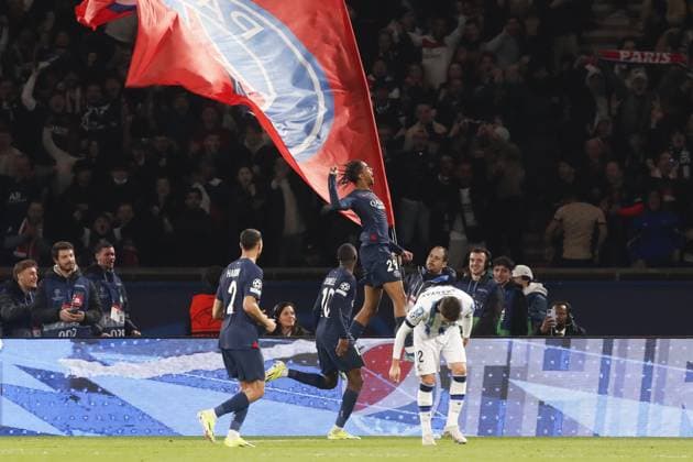 Joie sur le but de Bradley Barcola (PSG) FOOTBALL : Paris Saint Germain Vs Real Sociedad - Ligue des Champions - 14 02 2024 MichaelBaucher Panoramic 