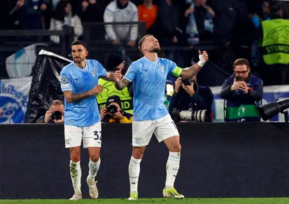 14th February 2024, Stadio Olimpico, Rome, Italy; Champions League Football, Round of 16, First Leg; Lazio versus Bayern Munich; Ciro Immobile of Lazio celebrates after scoring the first goal from a penalty kick in the 69th minute  ActionPlus12608972 NaFoto