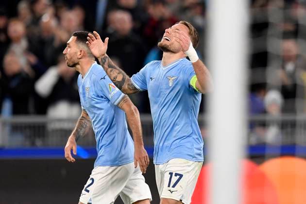 Ciro Immobile of SS Lazio celebrates after scoring on penalty the goal of 1-0 during the Champions League football match between SS Lazio and FC Bayern Munchen at Olimpico stadium in Rome (Italy), February 14th, 2024. AntoniettaxBaldassarre