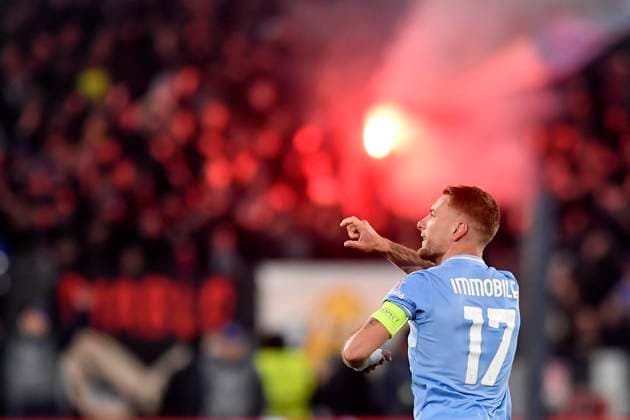 Ciro Immobile of SS Lazio celebrates after scoring on penalty the goal of 1-0 during the Champions League football match between SS Lazio and FC Bayern Munchen at Olimpico stadium in Rome (Italy), February 14th, 2024. AntoniettaxBaldassarre